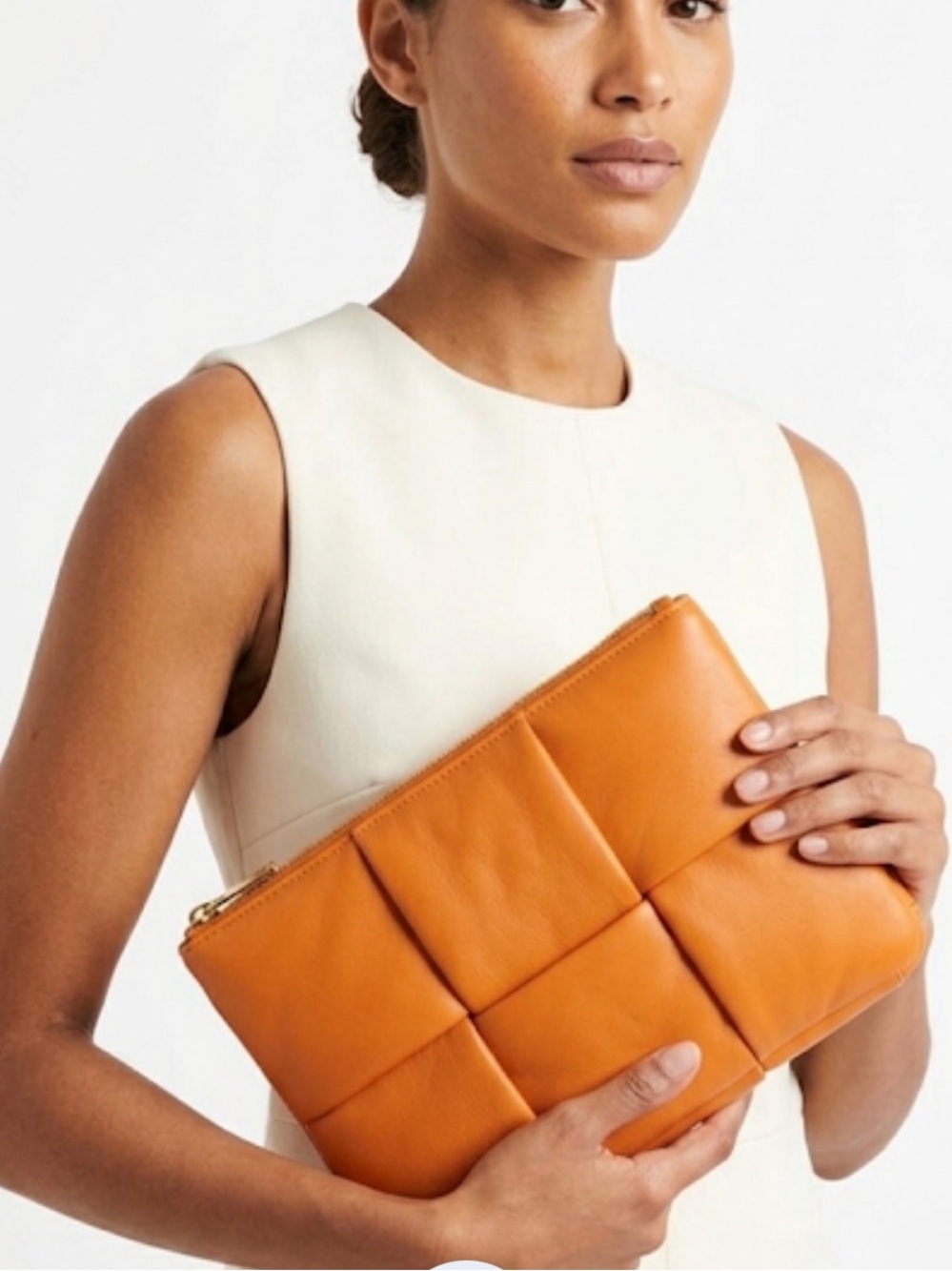 Shiraleah for Anthropologie Orange Vegan Leather Quilted Pouch Clutch Bag
L
